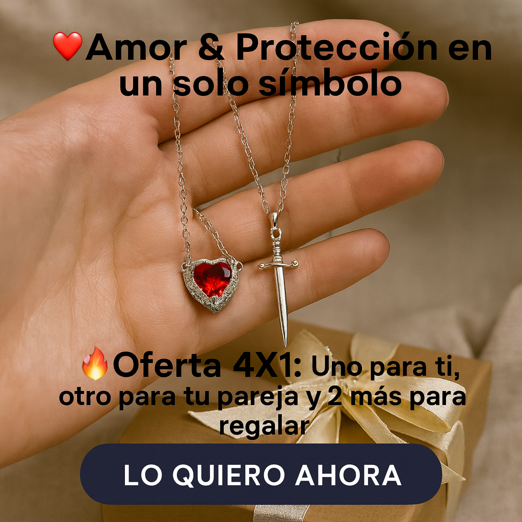 Collar Corazón & Espada 4x1 – Amor y Protección Eterna