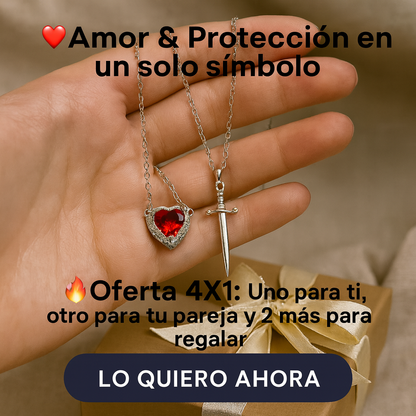 Collar Corazón & Espada 4x1 – Amor y Protección Eterna