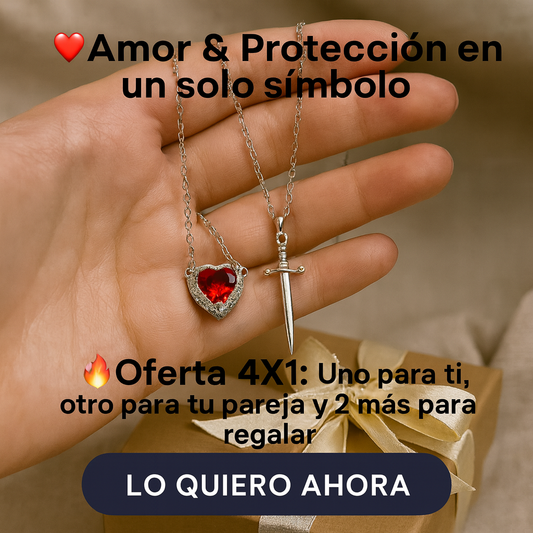 Collar Corazón & Espada 4x1 – Amor y Protección Eterna